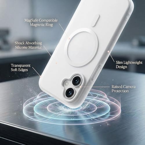Image of amazon basics Luxury MagSafe Compatible Magnetic Case for iPhone 17 | Soft Touch Matte Pastel Finish | Shockproof Back Cover with Camera Protection (White)