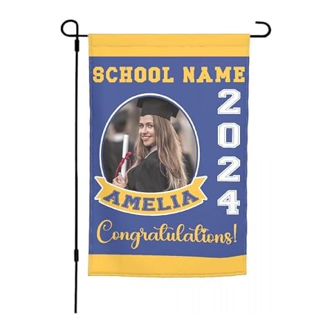 Custom 2024 Graduation Garden Flag Class of 2024 Double Sided for Outside 12 x18In - Senior Graduation Yard Signs Gifts for College Grads House Flags for Farmhouse Home Outdoor Decor Banners Cover