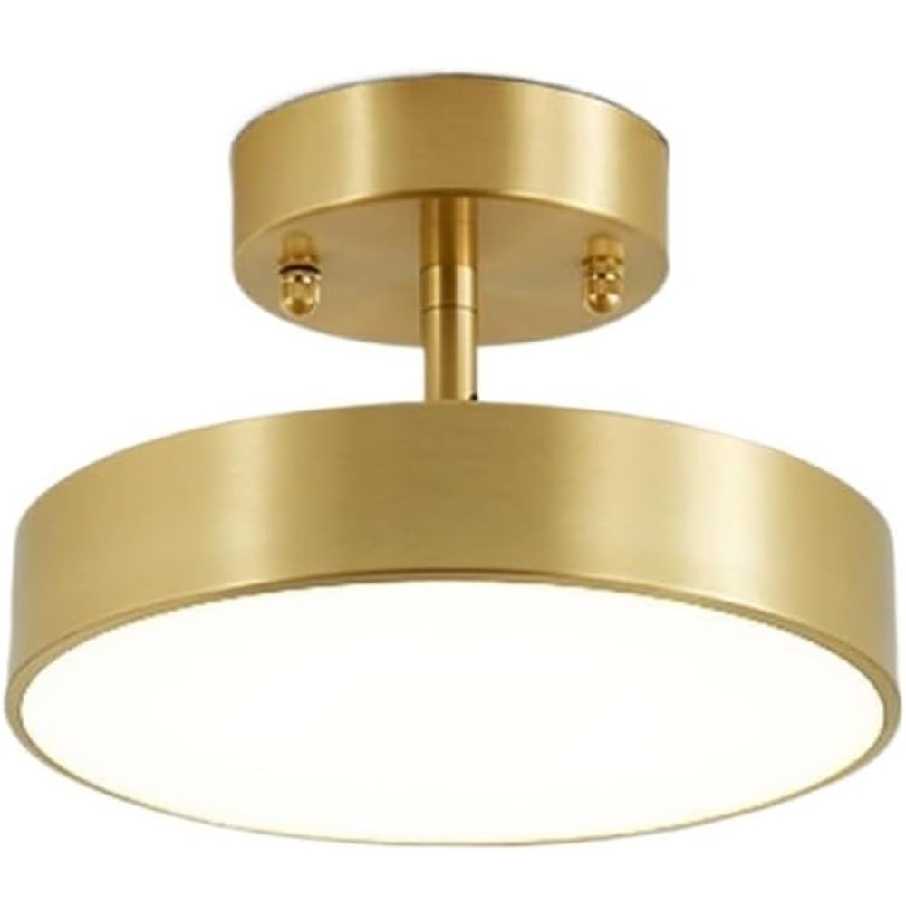 LUOYAOB Nordic Postmodern 7.8 in Ceiling Lights Round Glass Shade Semi Flush Mount Ceiling Lamp Full Copper Body Ceiling Light Fixture for Bedroom Living Room Hallway Entryway Balcony(Gold)