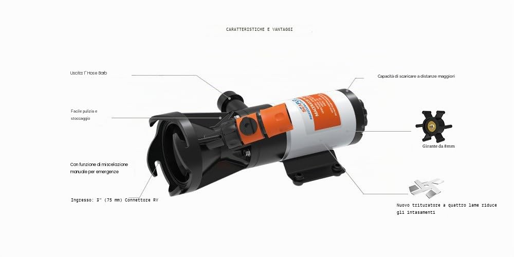 SEAFLO Maceratore 12v RV con adattatore a baionetta e uscita per tubo da giardino