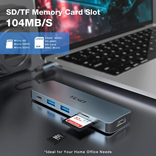 YLSCI USB C Hub 6 in 1, Docking Station Adapter with 4K HDMI, 100W PD, 2xUSB 3.0, SD/TF Card Reader Compatible with MacBook, iPad, Surface Pro 8/7, Galaxy Tab and More Type C Devices