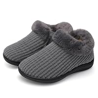 JOINFREE Little Kid Cozy Winter Slipper Width Fit House Shoes Girls Boys Warm Furry Non-Slip Outdoor Slippers Dark Grey 7 UK Child Wide