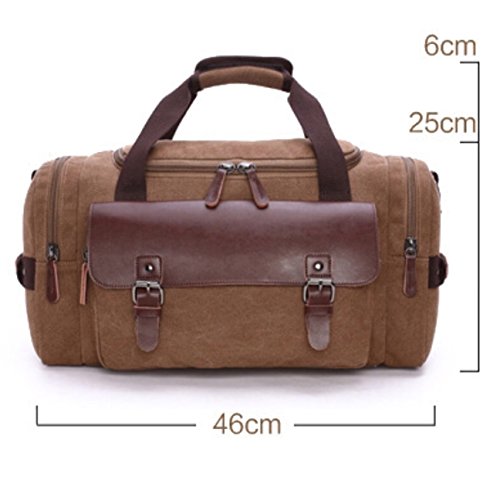 Queenie - Large Unisex Canvas Overnight Travel Tote Luggage Weekend Duffel Bag Shoulder Bag Gym Bag (Model 8830 Coffee)