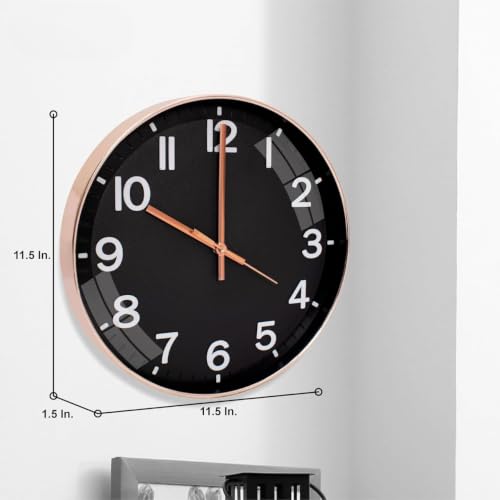 Image of TEKCOOL Plastic Digital Wall Clock 12 inch Silent Quartz Decorative Non-Ticking Classic Clock Battery Operated Round Easy to Read for Room /Home /Kitchen /Bedroom /Office /School- (Rose Black);