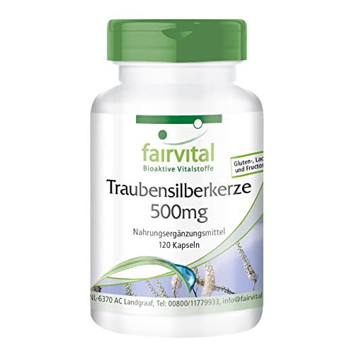 Fairvital | Traubensilberkerze Kapseln 5000mg - HOCHDOSIERT mit 500mg Traubensilberkerze-Extrakt 10:1 pro Kapsel - Black Cohosh - VEGAN - Cimicifuga Racemosa - 120 Kapseln