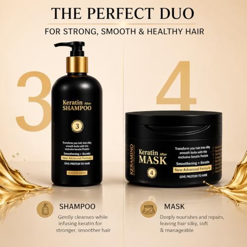Image of Keratin After Care Shampoo & Mask Combo 250ml | Sulfate-Free Salon Grade System with Almond Oil, Jojoba & Shea Butter | Smoothening, Repair & Shine for Treated Hair