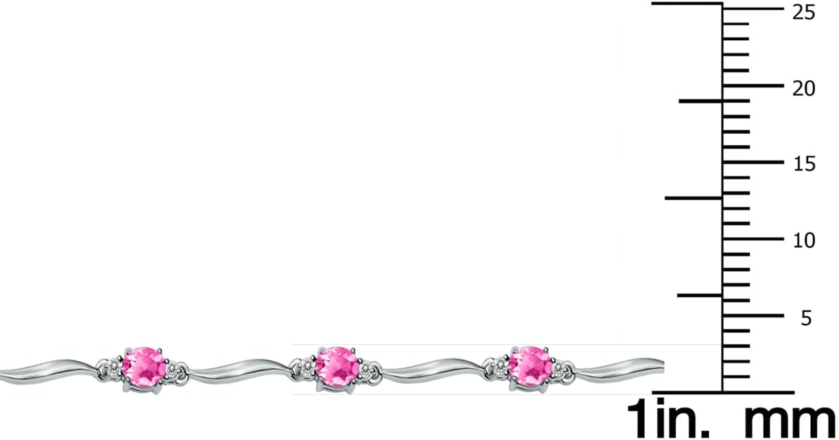 Pink Topaz and Diamond Wave Link Bracelet in .925 Sterling Silver