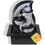 Tischbrunnen mit RGB Farbwechsel und Pflegetuch – Hübsche Dekoleuchte mit RGB LED und Mikrofasertuch – Zimmerbrunnen mit Leuchtfunktion Pumpe Grau Kugel