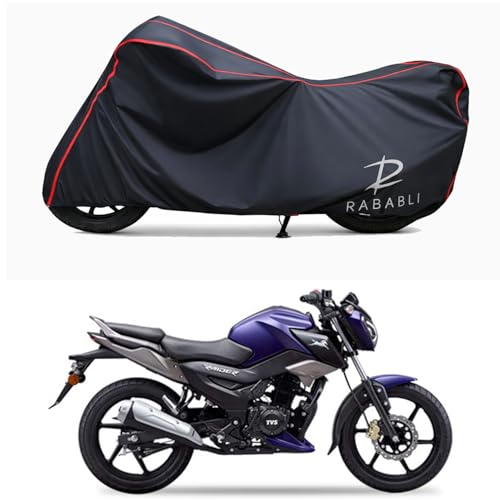 Image of Waterproof Bike Body Cover Compatible for | TVS Raider Smart | Taffeta Fabric, Red Piping Design, Bottom Elastic Fit | Dustproof, Sun UV & Rain Protection for All Bikes