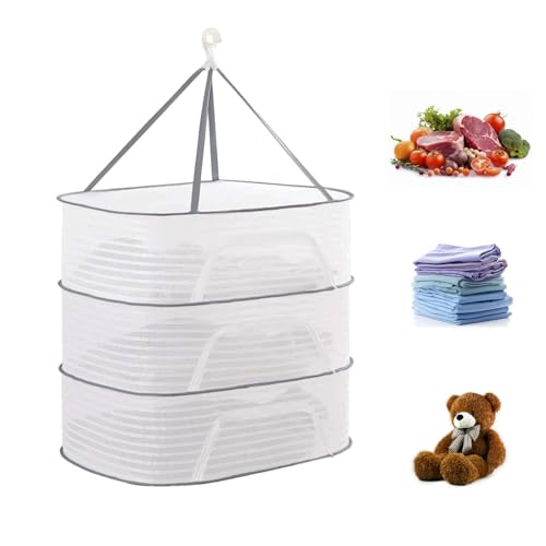 رف تجفيف قابل للطي، مجفف شبكي معلق من 3 طبقات مع سحاب وخطاف ...