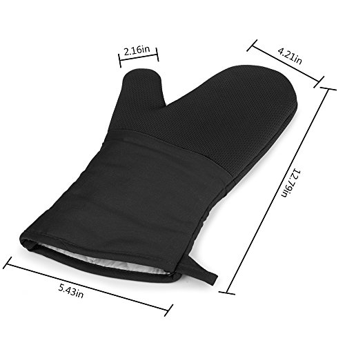 Qfunaccess Heat Resistant Gloves - Non-Slip Grip Pot Holders For Kitchen Cooking Baking, Up To 450 F Heat Resistant, Heavy Duty Oven Mitts - 1 Pair (Black) #TOP6