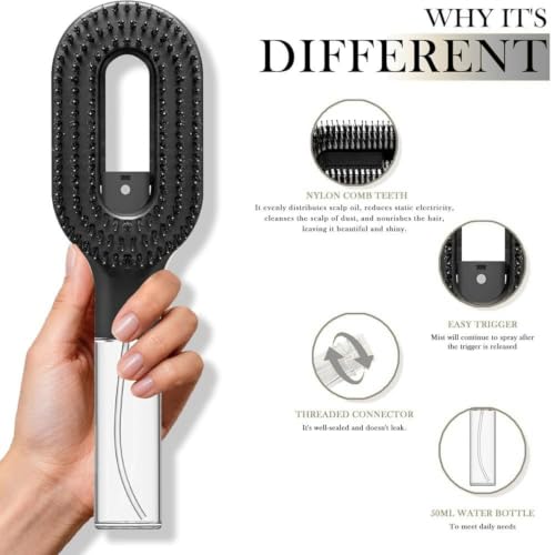 Image of 2-in-1 Spray Comb for Hair, Water Spray Detangling Brush with Built-In Mist Bottle, Anti-Frizz Wet Hair Brush for Men, Women & Kids Ideal for Long, Thick & Curly Hair (Black)
