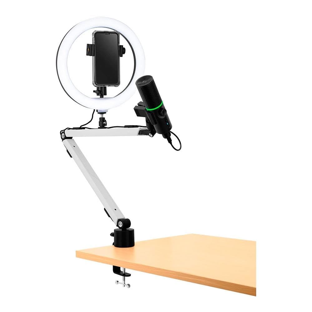 Streamplify MOUNT ARM Micrófono Streaming, Blanco | Micrófono streaming USB condensador con patrón cardioide, filtro pop y trípode, ideal podcast, gaming y YouTube