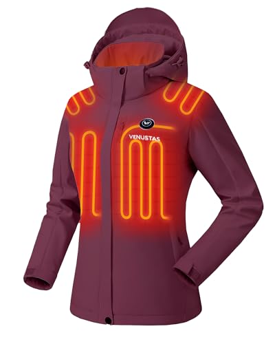 Venustas Women's Heated Jacket with Battery Pack, Waterproof & Windproof Electric Insulated Heated Coat With Detachable Hood