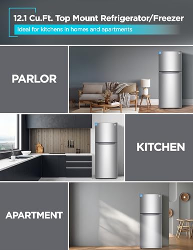 BLACK+DECKER 12.1 Cu. Ft. Top Mount Refrigerator with Freezer, 2 Door Refrigerator with Top Freezer and Adjustable Temperature Control, ENERGY STAR, BR1210HS, Stainless Steel Look - Image 3