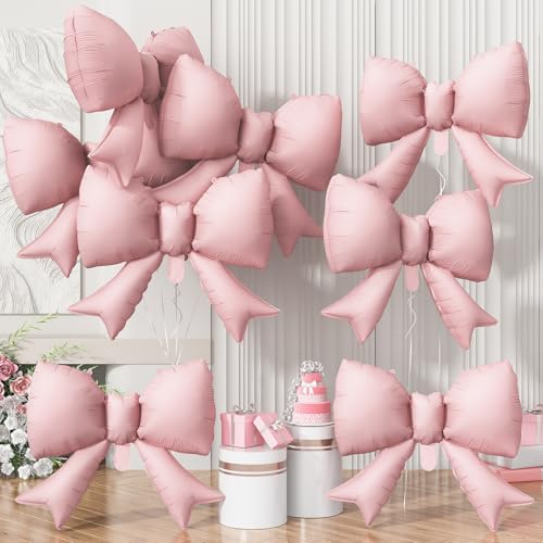 8pcs Pink Bow Foil Balloons Pink Mylar Bow Shaped Balloons Coquette Party Decorations for Girls Women Birthday Baby Shower Bridal Shower Engagement Wedding Bachelorette Anniversary Decorations