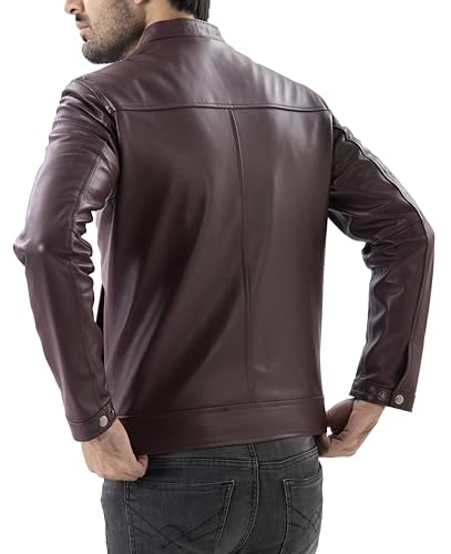 Image of Jild Classical Single Piece Lambskin Leather Jacket Men - Everyday Wear Snap Tab Collar Men's Motorcycle Leather Jacket