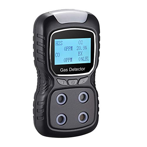 Scondaor Moniteur de détection de gaz portable 4 en 1 rechargeable, testeur de gaz avec affichage numérique, lumière sonore vocale, alarme de vibration (noir) Cover