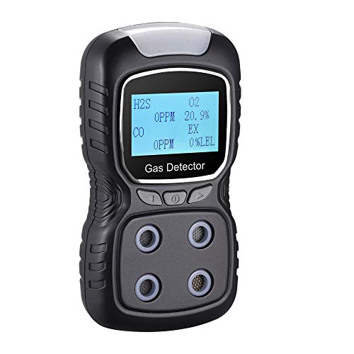 Scondaor Portable Multi Gas Detector, Handheld Air Quality 4 Gas Monitor with Digital LCD Display, Rechargeable Lithium Battery Powered Gas Test Analyzer with Voice Alarm(Black)