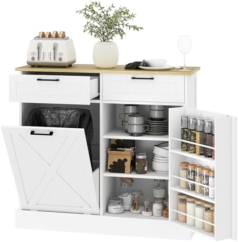 GAZHOME Tilt Out Laundry Hamper Cabinet With Laundry Baskets Hamper Bathroom Storage Cabinet Laundry Cabinet With Adjustable Shelves 10 Gallon Tilt Out Trash Cabinet White Adc549a2 - View #6