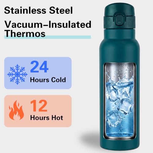 Image of GOPPUS 25 oz Insulated Water Bottle with Direct-Drink Lid,Keep Cold 24H,Leak-Proof Stainless Steel Bottle Ideal for the Gym,Travel,and Outdoor Use,Suitable for Teens and Adults(Blue)