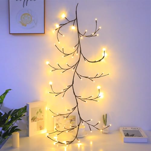 Koboko Lichterkette Willow Vine, 72 LED Lichterzweige Lichterkette Wand, 8 Modes USB Weidenrebe Baum Lichter mit Fernbedienung|Timer, Biegbare Künstliche Baumzweige Lichter Schlafzimmer Wand Deko – Bild 3