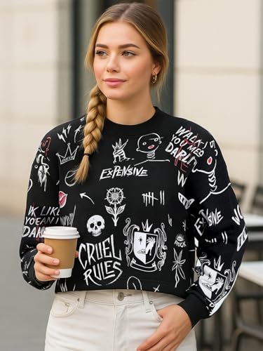 Image of Bewakoof Official Disney Merchandise Cruella Women's All Over Printed Oversized Fit Full Sleeve Round Neck Cotton Blend Sweatshirt