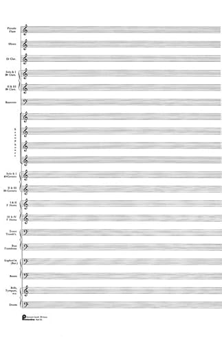 23. Score Pad: 20-stave (Concert Band): Passantino Manuscript Paper | Large Format Sheet Music Manuscript Paper with Instrument Labels and Clefs | 40 Page Band Score Notation Book