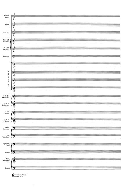 23. Score Pad: 20-stave (Concert Band): Passantino Manuscript Paper | Large Format Sheet Music Manuscript Paper with Instrument Labels and Clefs | 40