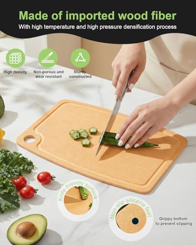 Set de 3 tablas de cortar de fibra de madera, antideslizantes miniatura 4