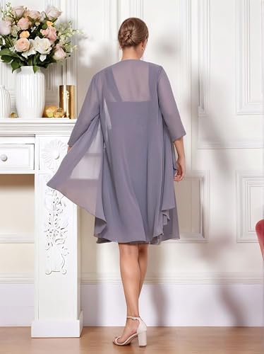 3/4 Sleeves Two Pieces Mother of The Bride Dresses with Jacket Rhinestone Chiffon Formal Women's Wedding Guest Dress2