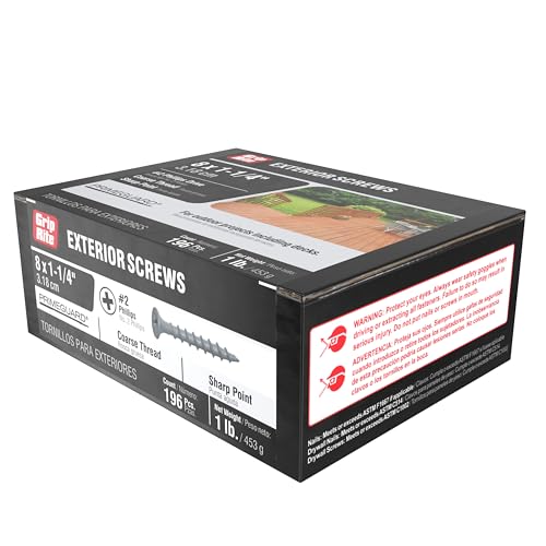Image of Grip-Rite Exterior Screws - Safe for Use in Treated Lumber - #2 Phillips Bugle Head - Coarse Thread Deck Screws - PrimeGuard Coating - 1lb Box - #9 x 1-1 /4 inch - Gray - PTN114S1