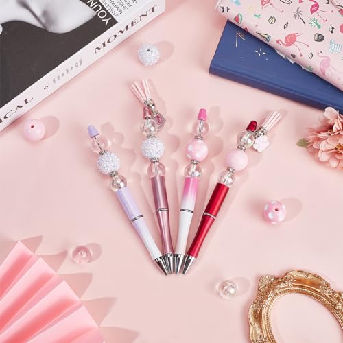 SUNNYCLUE DIY 12 Sets Valentine's Day Beadable Pen Making Kit with 20mm Pink Acrylic & Rhinestone Bubblegum Beads Supplies for Women Teachers School Nurses - Image 4