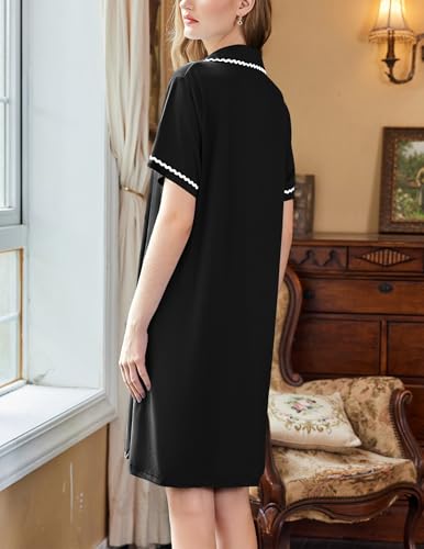 Ekouaer Nightgowns for Women Button Down Sleepshirt Short Sleeve Night Gowns Boyfriend Nightshirt Soft Sleepwear S-XXXL3