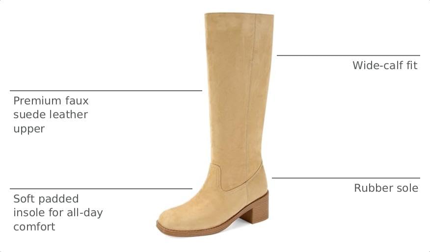 Image of DOEYG Women's Banana Knee High Boots Square Toe Chunky Block Heel Tall Boots Wide Calf Fashion Comfortable Casual Pull on Long Boots