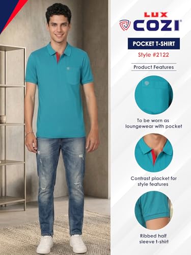 Image of Lux Cozi Men's Half Sleeve Soild Casual Regular Fit T-Shirt with Chest Pocket | Polo Tshirt for Men