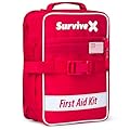 SurviveX Large First Aid Kit for Car, Travel & Home - Emergency Kit for Hiking, Camping, Backpacking and Outdoors - Includes Zip Stitch Wound Closure Strips - FSA HSA Approved