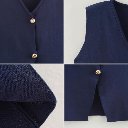 Image of FindThy Women's Cropped Knit Vest V Neck Button Up Solid Color Sleeveless Gilet Tank Tops