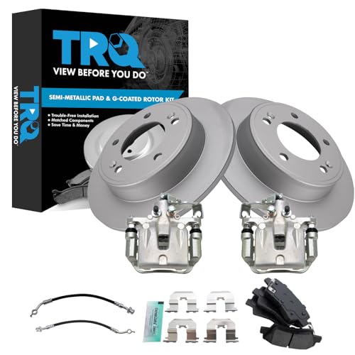 Image of TRQ Rear Brake Pad and Rotor Set Semi Metallic Coated Rotors Calipers Compatible with 2014-2018 Kia Forte 2014-2016 Forte Koup 2014-2018 Forte5