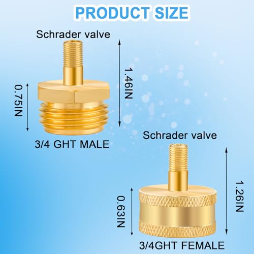Image of Jingzan 4Pcs RV Blow Out Antifreeze Adapter, Brass Schrader Valve to 3 /4 GHT Fitting, Water Line Blow Out Plug with Tire Inflation Winterization Valve for Camper Travel Trailer (4 Pcs Adapters)