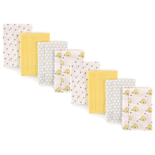 Hudson Baby Cotton Poly Flannel Burp Cloths Multipack, Bee 8-Pack, One Size