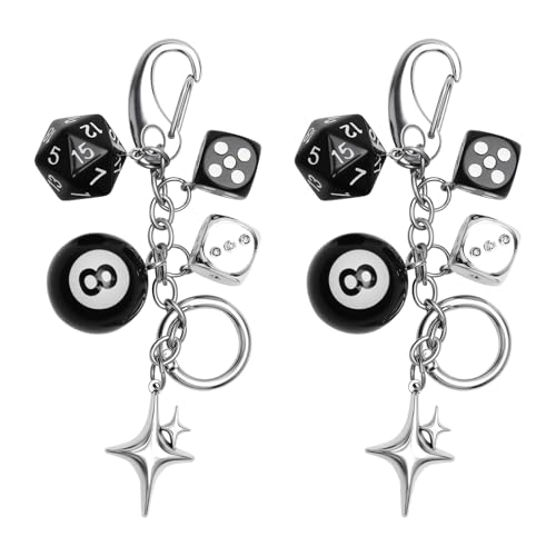 TNSLAND 8 Ball Dice Keychain charms para bolsos Llavero con bola de billar 8 dados hebilla metálica Bag Charms llavero 8 ball aesthetic Keychain Un regalo unisex para los amantes del billar