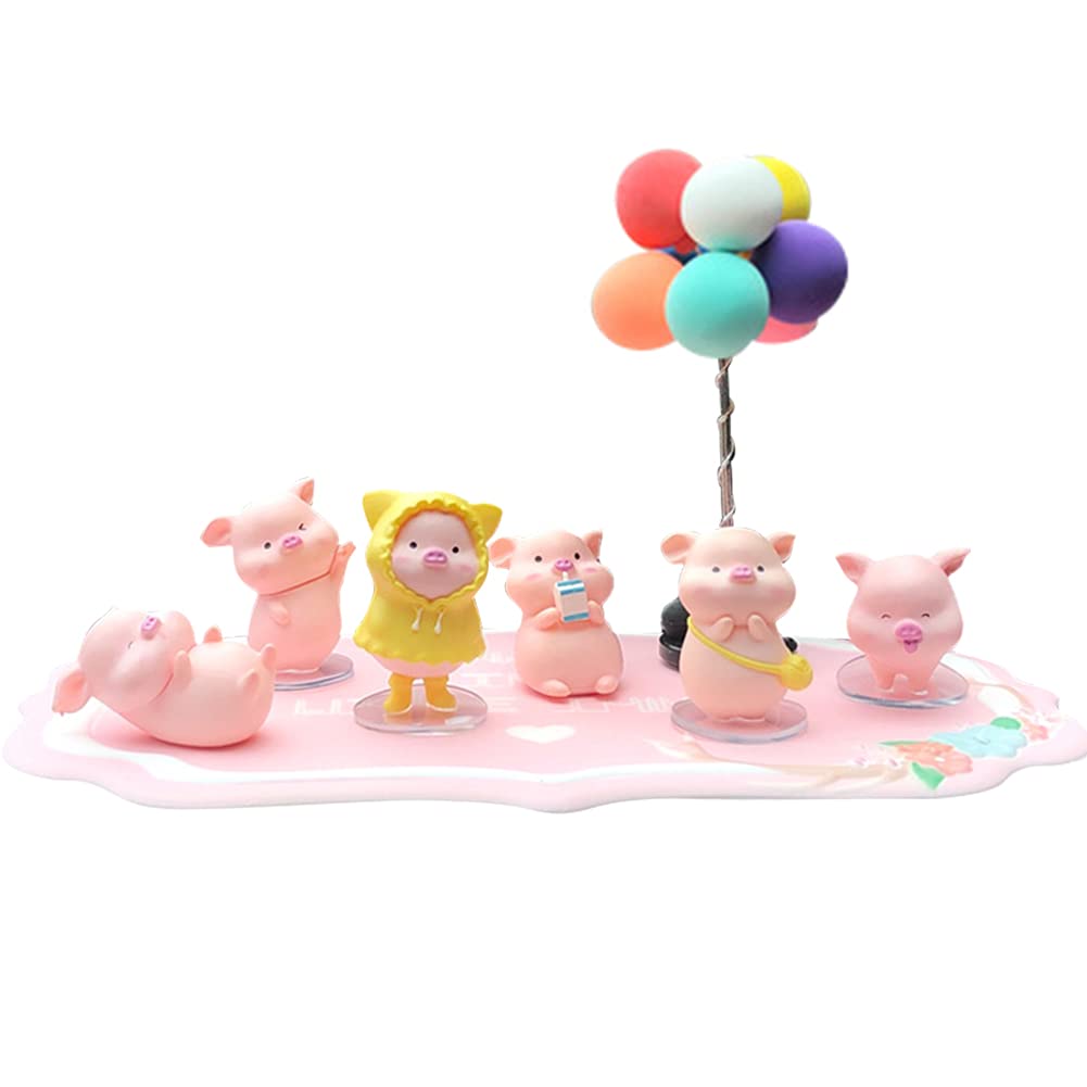 Lucky Piggy Toy Car Ornaments,6PCS Cute Pig with Balloon Car Dashboard Decorations Bobble Shaking Head Pig Doll Desktop Toy Dolls, Car Interior Accessories,Perfect for Home,Kitchen,Office Decorations
