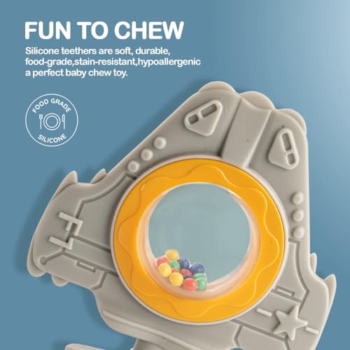 Image of MOPPETS Infant Soft Chew Silicone Rattle Teethers /Gum Massager (Grey Spaceship)