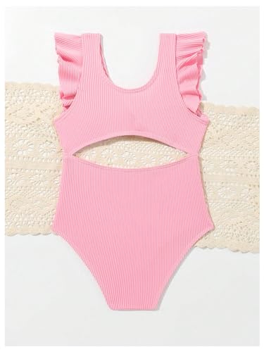Image of WDIRARA Girl's Swimwear Cut Out Ruffle Sleeveless One Piece Swimsuit Twist V Neck Bathing Suit