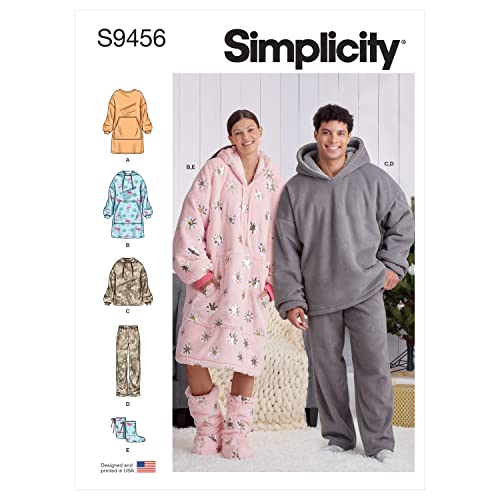 Simplicity Sewing Pattern S9456 Unisex Oversized Hoodies, Pants and Booties, weiß, XS-S-M-L-XL