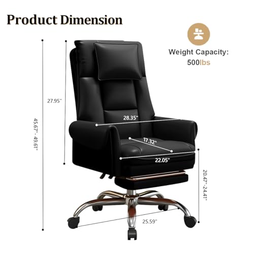 Image of Executive Office Chair with Wheels PU Leather Ergonomic Desk Chairs with Foot Rest High Back Computer Gaming Chairs for Home Office