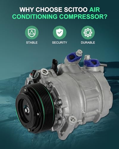 Image of SCITOO AC Compressor fit for BMW for 528i 3.0L 2011 | Fast Cooling, Ultra Low Noise (≤72 dB)Air Conditioner Compressor with Clutch, Easy Installation, 64509196890 64529165808