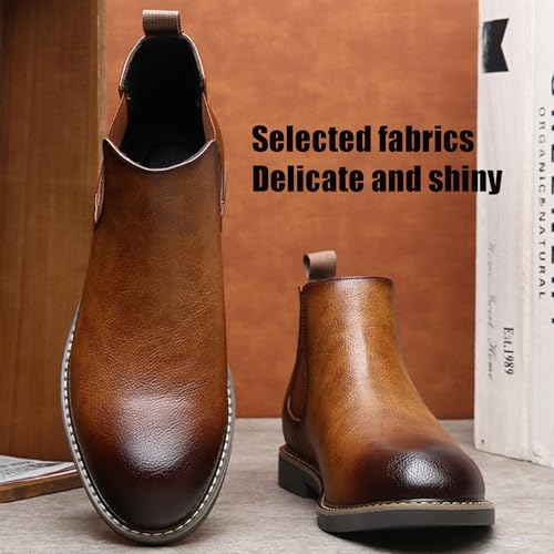 Men's Leather Hand-sewn Chelsea Boots Classic Round Toe Elastic Slip on Dress Ankle Boots Waterproof Warm Outdoor Casual Boots3