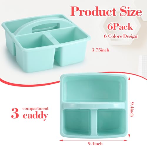 Lineshading 6 Pack 3 Compartment Classroom Caddy with Handle Boho Multipurpose Portable Plastic Classroom Storage Organizer Caddies for Table Desk Office School Supply
